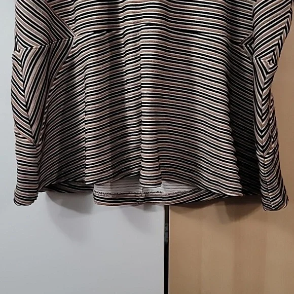 Woman's Talbots 1X Short Sleeve Top, Zipper in Back, Preloved Tan Black pinstrip - Picture 13 of 13